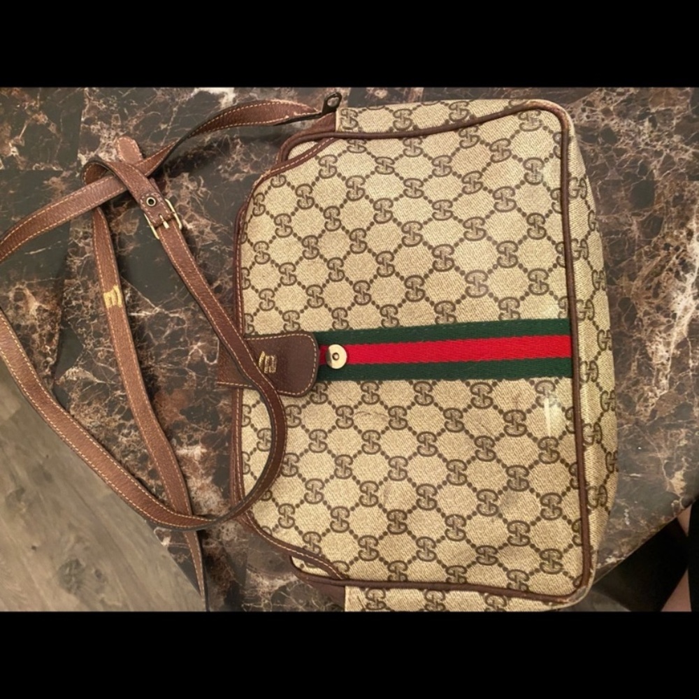 Vintage Gucci brown logo coated canvas crossbody bag